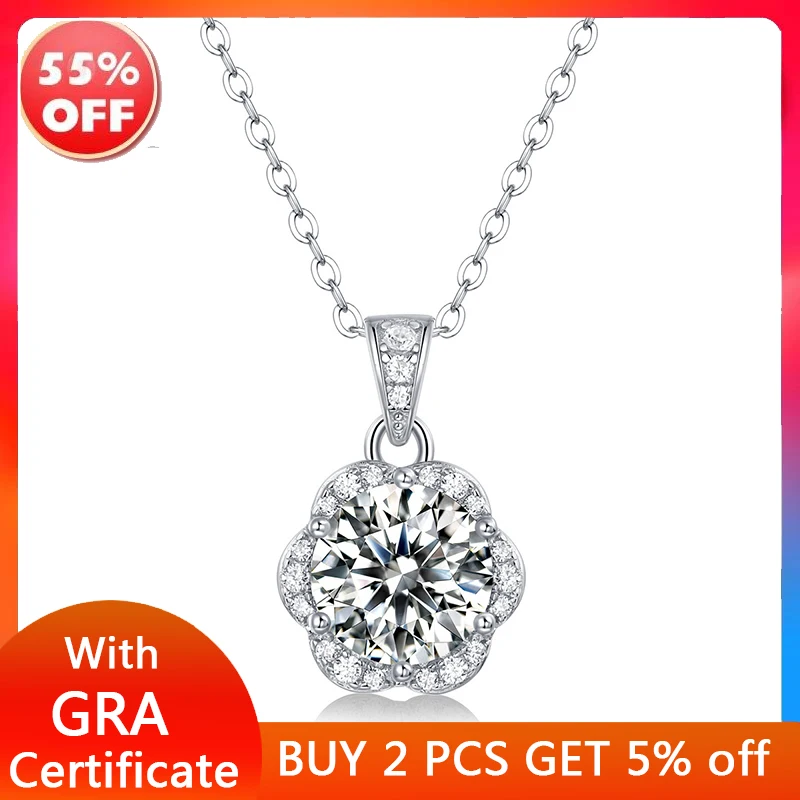 

Genuine 100% Moissanite Necklace 2carat VVS Lab Diamond Pendant Necklace Women Men Gift Sterling Silver Wedding Jewelry