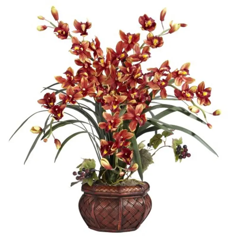 

Cymbidium with Decorative Vase Silk Flower Arrangement, Burgundy