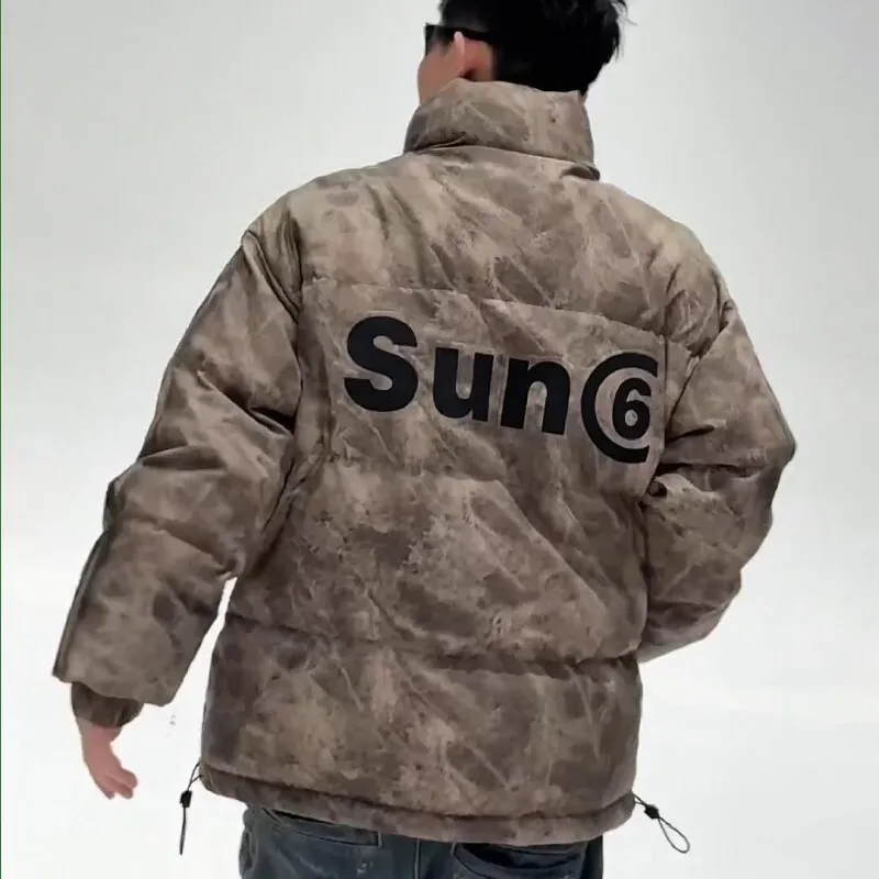 2024 новый зимний мужской пуховик-стойка модный брендовый ретро-дизайн с крашением