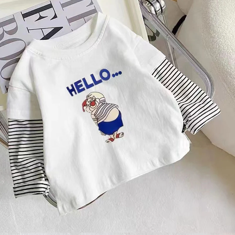 

2022 Kids Clothes Boys Girls Fashion T-shirt Spring Autumn Cotton Soft Children Cloths Cartoon Striped Kiddie Cotton T-shirts