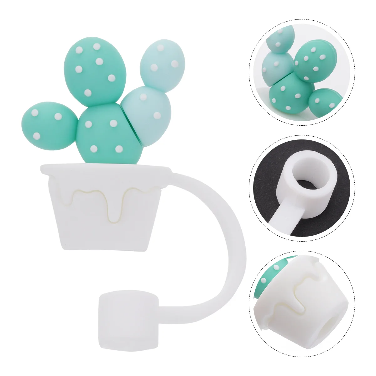 

2Pcs Adorable Silicone Straw Dust Plugs Straw Beverage Protective Caps (Cactus)
