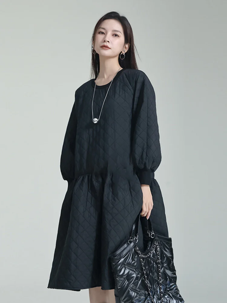 [EAM] Женское белое плиссированное платье большого размера с хлопковой подкладкой