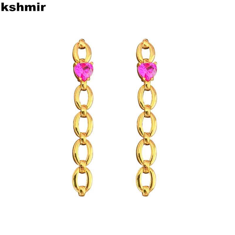 

Europe and the United States new heart-shaped zircon long chain earrings for women's fashion high sense of interlocking earrings