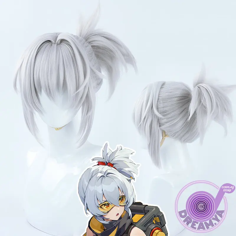 

NO.11 Cosplay Wig Zenless Zone Zero Gray Ponytail 40cm Heat Resistant Synthetic Hair Halloween Party Role Play + Wig Cap