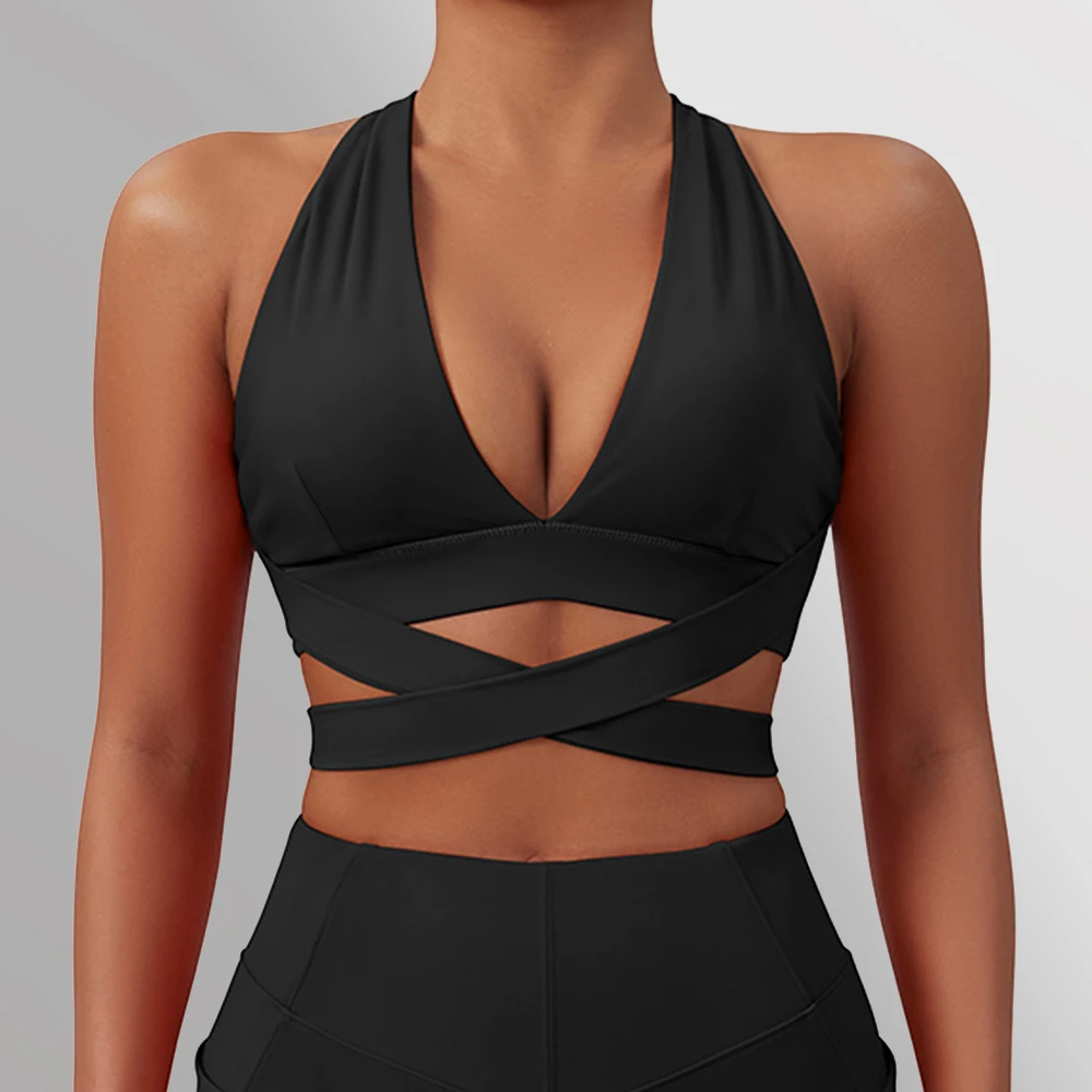 

Топ женский спортивный бесшовный с чашками пуш-ап и открытой спиной