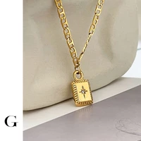 ghidbk european american rectangle pendant with rhinestone starburst chain delicate gold colour thick stainless steel necklace