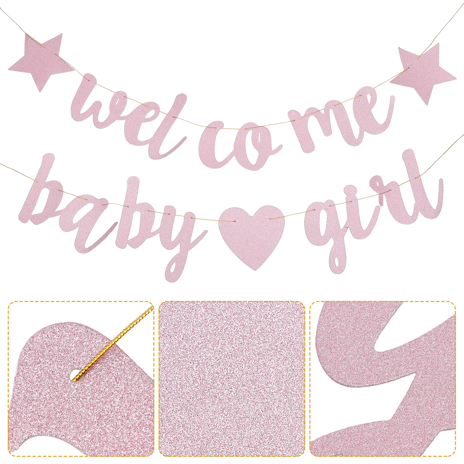 

Baby Party Latte Banner Birthday Hanging Flag Decorate Welcome Banners Decorative Paper Shower Glitter Flags Girl