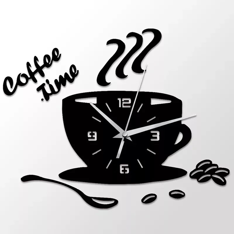 

DIY Coffee Time Clock Acrylic Wall Clock Modern for Kitchen Home Decor Cup Shape Wall Sticker Hollow Numeral Clock DA406