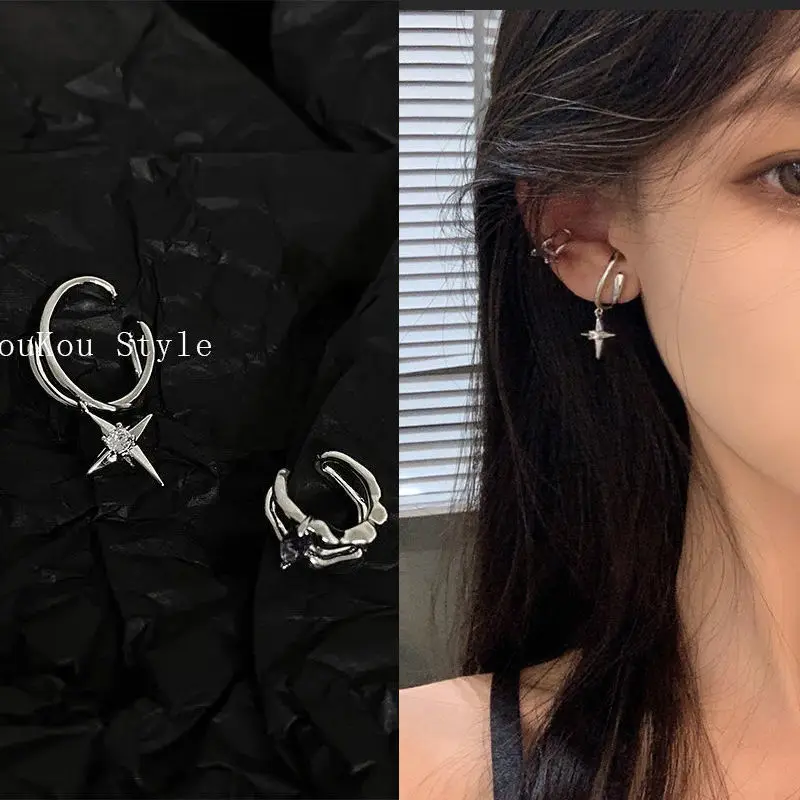 

Женские двухслойные серьги-клипсы с цирконом, модные дизайнерские серьги в стиле панк, 2022