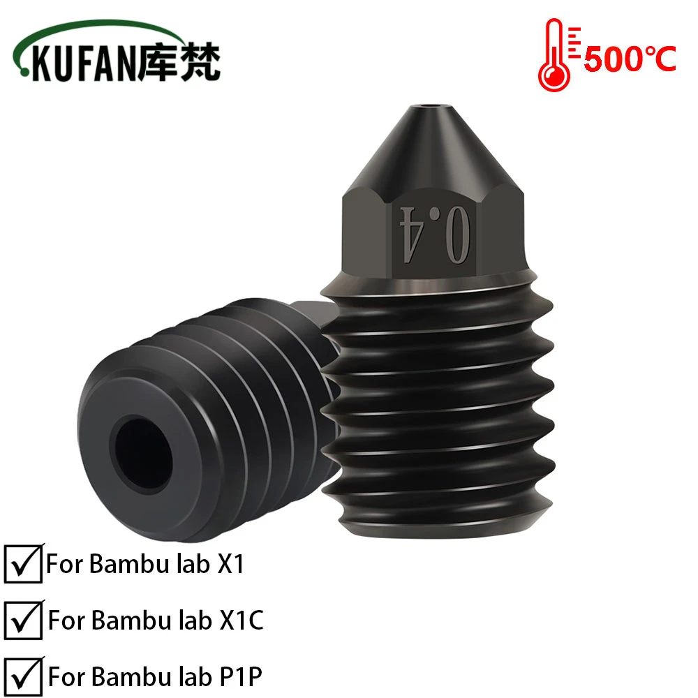 

500 C Hardened Steel High-temperature Nozzle for Bambu Lab X1 X1C P1P 3D Printer 0.2/0.4/0.6mm For Bambu Upgraded Hotend