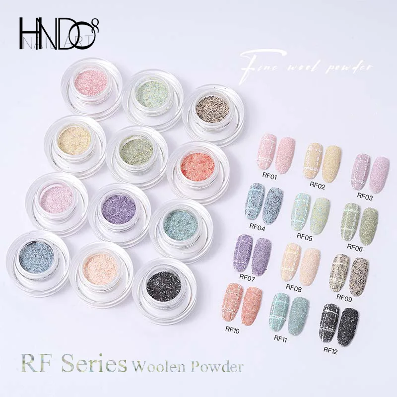 

HNDO 12 Colors Lattice Nail Woolen Powder Glitter Particles Effect for Professional Nail Art Accessories Manicure Pigment Dust