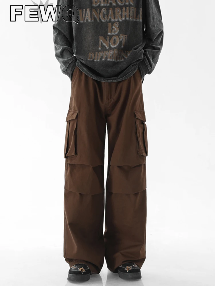 

Мужской Свободный комбинезон FEWQ, широкие брюки в американском стиле, прямые повседневные однотонные брюки-карго, Новинка осени 2022, 24A659