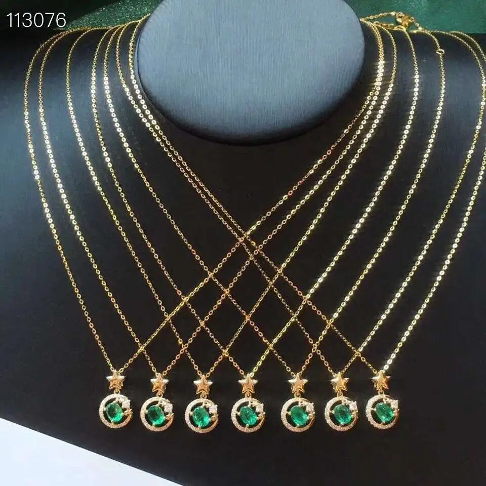 

[MeiBaPJ]High Quality Natural Emerald Star Moon Pendant Necklace with Certificate 925 Pure Silver Fine Wedding Jewelry for Women