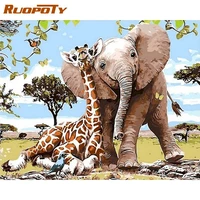 ruopoty elephant giraffe animal oil painting by numbers for adults children handpaints unique gift 60x75cm frame draw on canvas