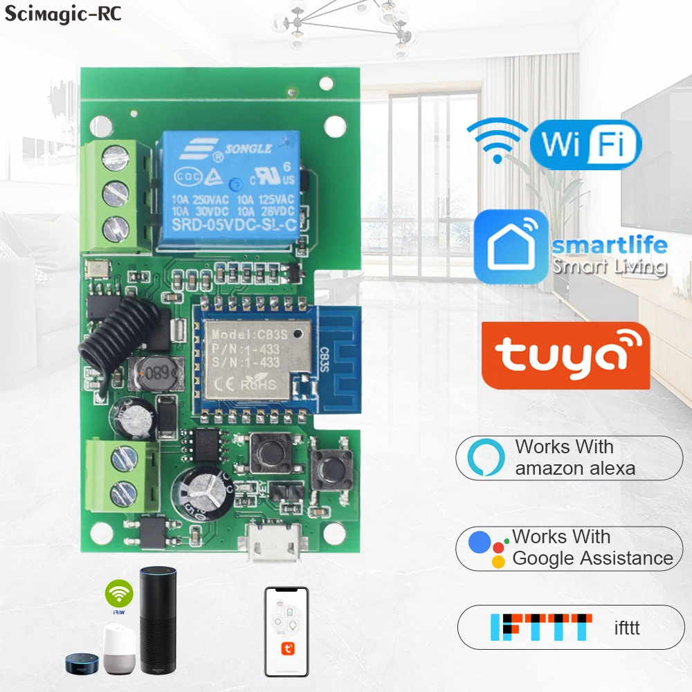 Фото Модуль реле USB 5 В постоянного тока 12 В 24 В Wifi. для TUYA APP Дистанционное управление Самоблокирующееся беспроводное реле задержки для умного умного умного дома №1