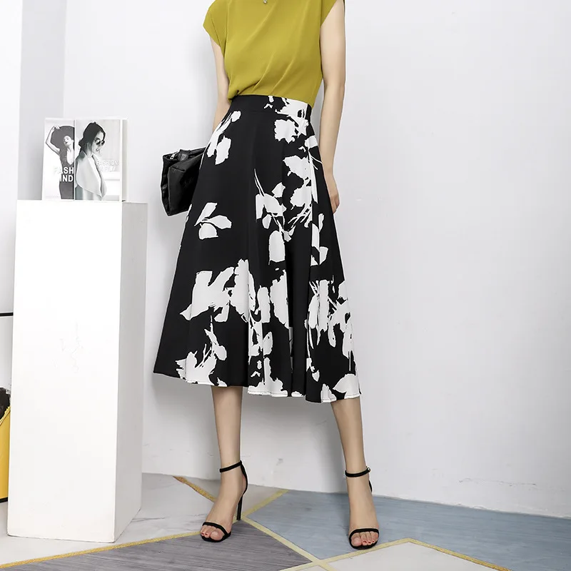 

2022 Summer New French Romantic Style Big Swing Skirt High Waist Thin Casual Temperament Women A-line Floral Skirt Free Shipping