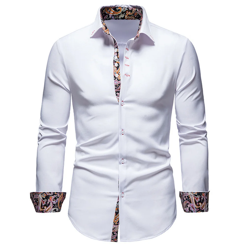 

Down European Fashion Button For Man Summer Style Casual Paisley Printed Mens Long Sleeve Floral Formal Shirt Male