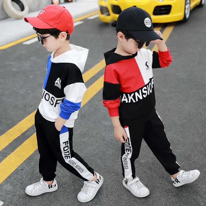 

Boys Suit Sweatshirts +Pants Cotton 2Pcs/Sets 2022 Splicing Spring Autumn Thicken Sports Sets Kid Formal Sport Teenagers Childre