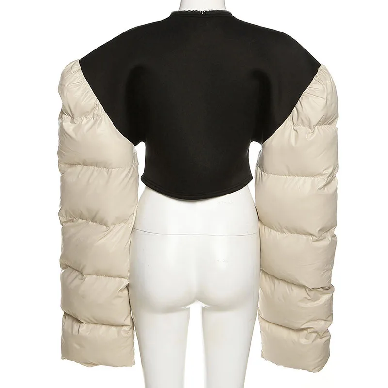 Warm Winter Women's New Fashion Stitching Quilted Puff Sleeves Street Shot Jacket Tops Long Sleeve Patchwork Parkas Bomber Coat