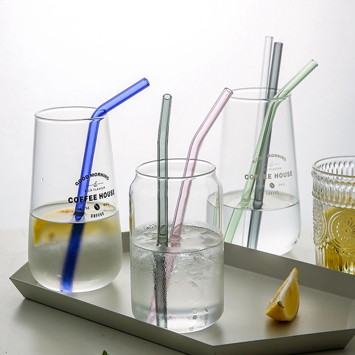 

8 Colors Reusable Glass Straws 8mm Straight Bent Eco Friendly Glass Drinking Strawsfor Beverages Milk Cocktail Glass Straws