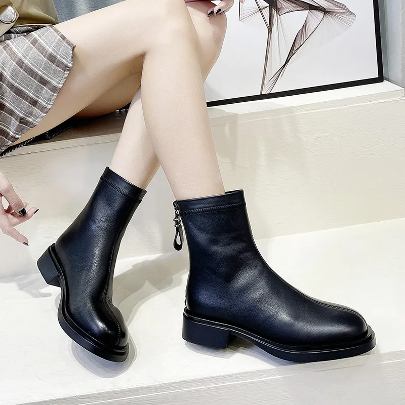 

British style boots women's 2022 new fashion short boots square heel comfortable women's shoes warm women's shoes