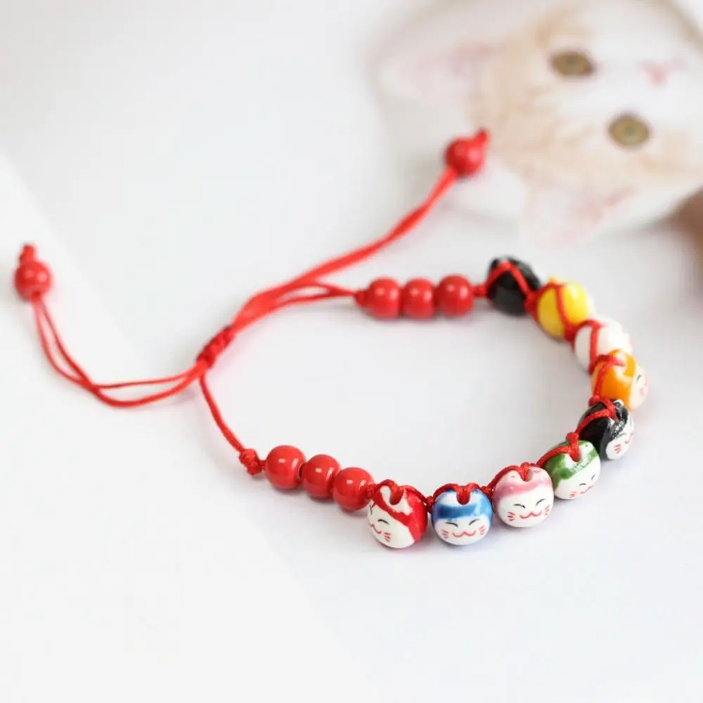 Фото Керамический браслет Maneki Neko в китайском стиле Lucky Cat из полимерной глины, браслет из бисера с кошкой, ювелирные аксессуары ручной работы №2