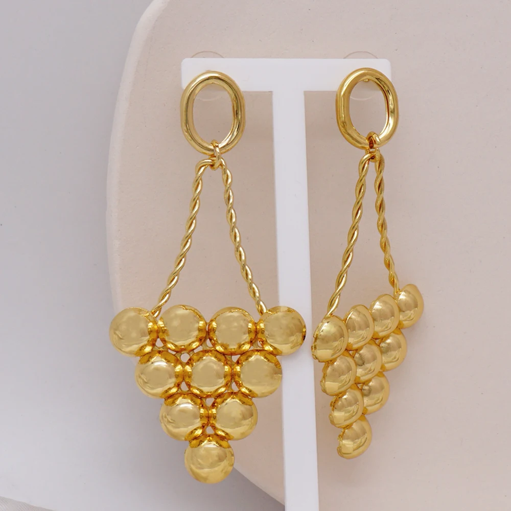 Висячие круглые серьги золотого цвета массивные для женщин ювелирные изделия