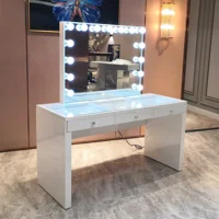 Docarelife Home Furniture White Girls Modern 3 Drawer Vanity Dressing Table with Lighted Mirror