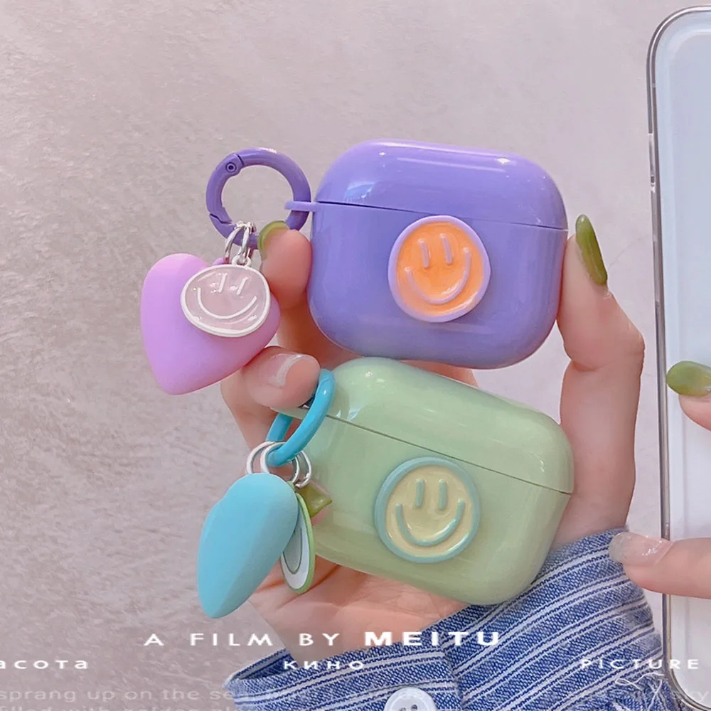 

Силиконовый чехол для Apple Airpods 1 2 3 Pro, мягкие чехлы для ключей с 3D улыбкой, сердцем, для Air Pods