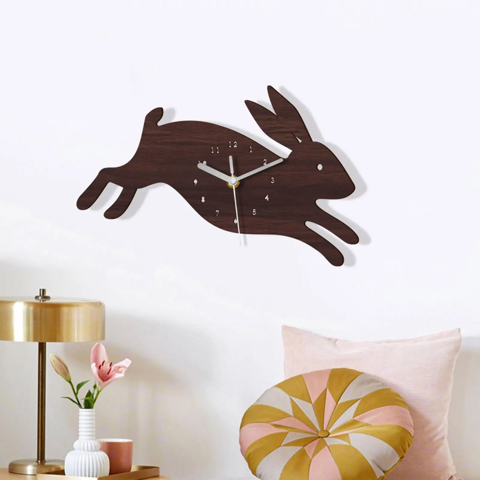 

Rabbit Shape Cartoon Wall Clock Non Ticking Battery Operated Durable Lovely for Kids Playroom School