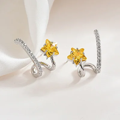 

S925 Silver Needle Stud Earring Star Simple Fashion Zircon Earring Ear Clip Personalized Trendy Earrings