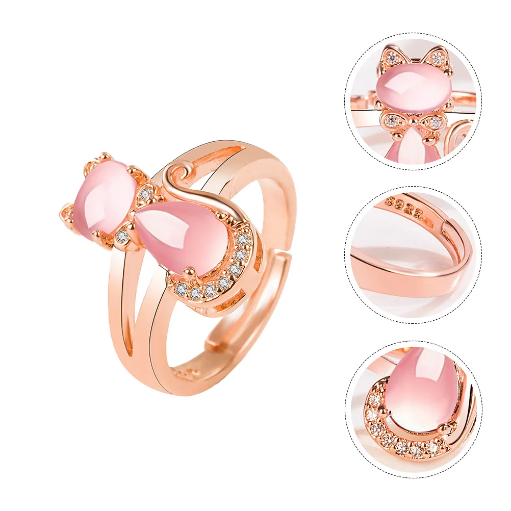 

1PC Cat Ring Creative Finger Ring Rhinestone Inlaid Ring for Lady Madam Girl