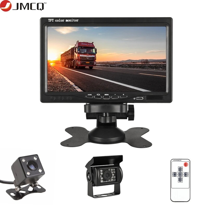 

JMCQ 7" Wired Car monitor TFT Car Rear View Monitor Parking Rearview Night Vision 18 LED IR Waterproof + Reverse Cameras