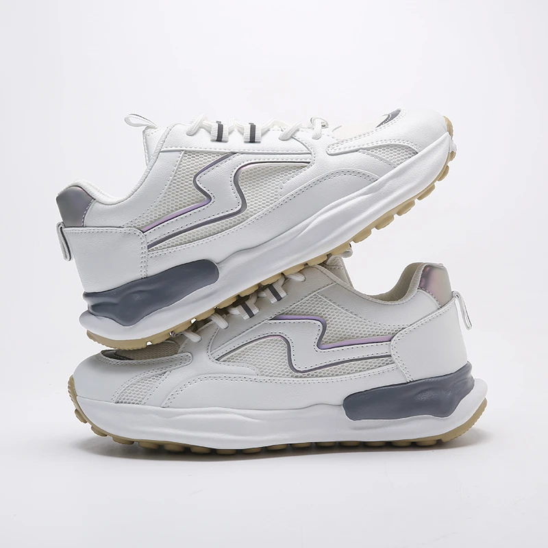 

XIXIYIPIN Fashion Trend Women Chunky Sneakers Walking Breathable Flats Platform Lace-up Skateboard White Sports Vulcanized Shoes