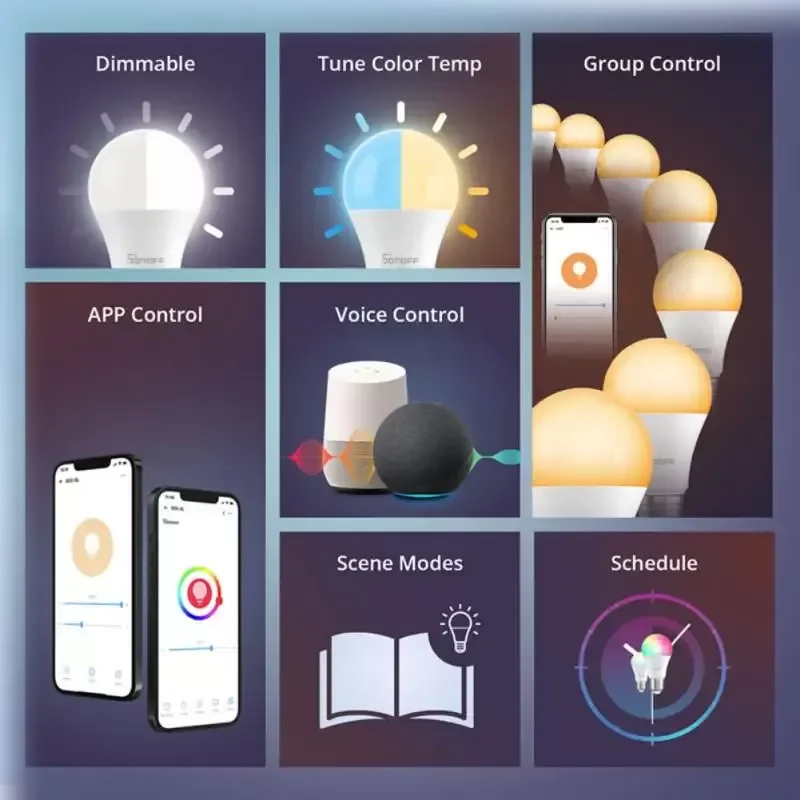 Умная светодиодная лампочка E27/E26 RGBCW с регулируемой яркостью