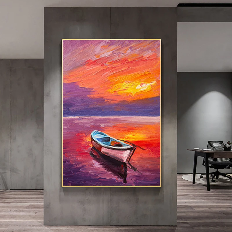 

Hand Painted Canvas Oil Painting Thick Knife Abstract Sea Landscape Wall Art Modern Decor For Living Room Paintings No Frame