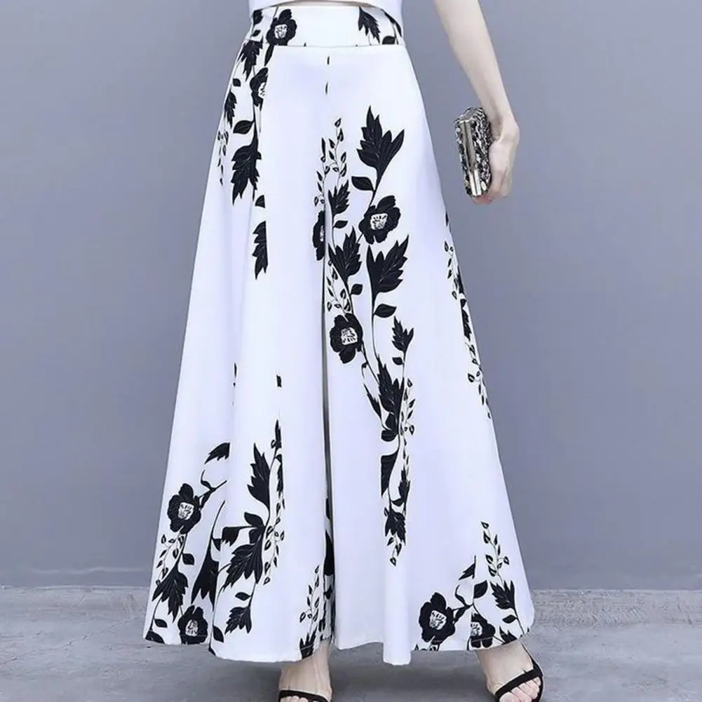 

Women Pants Long Contrast Color Baggy Flower Print High Waist Summer Pants Skirt Daily Clothes