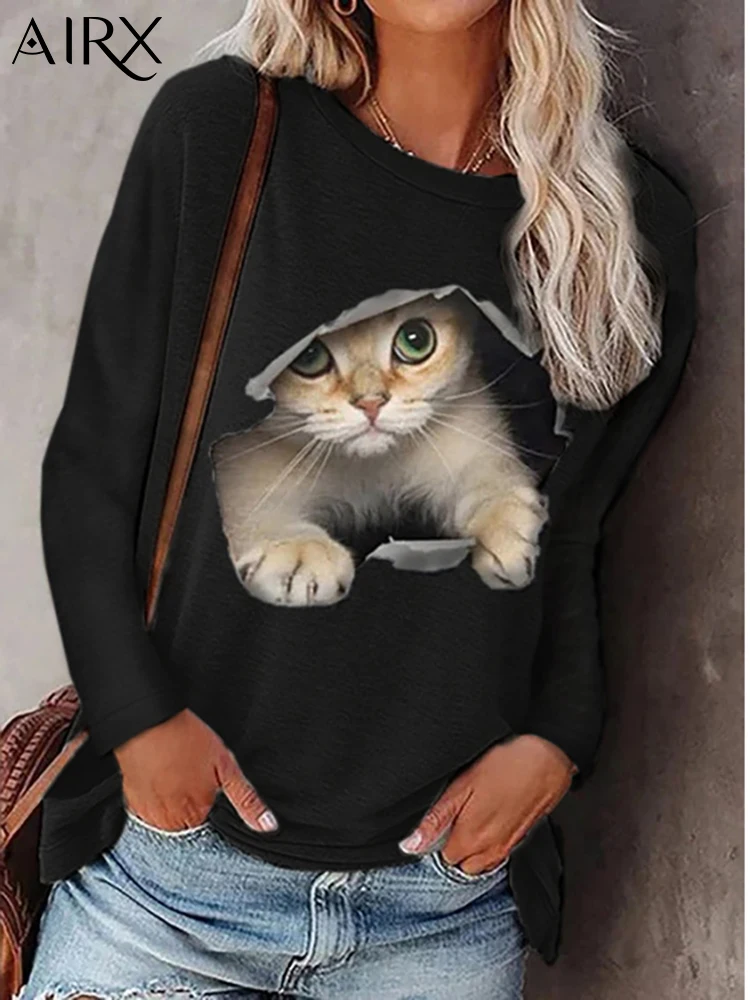 

Футболка женская с длинным рукавом и круглым вырезом, свободного покроя