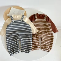 2022 autumn new baby striped romper cotton kids infant sleeveless strap jumpsuit casual baby boy girl overalls toddler clothes