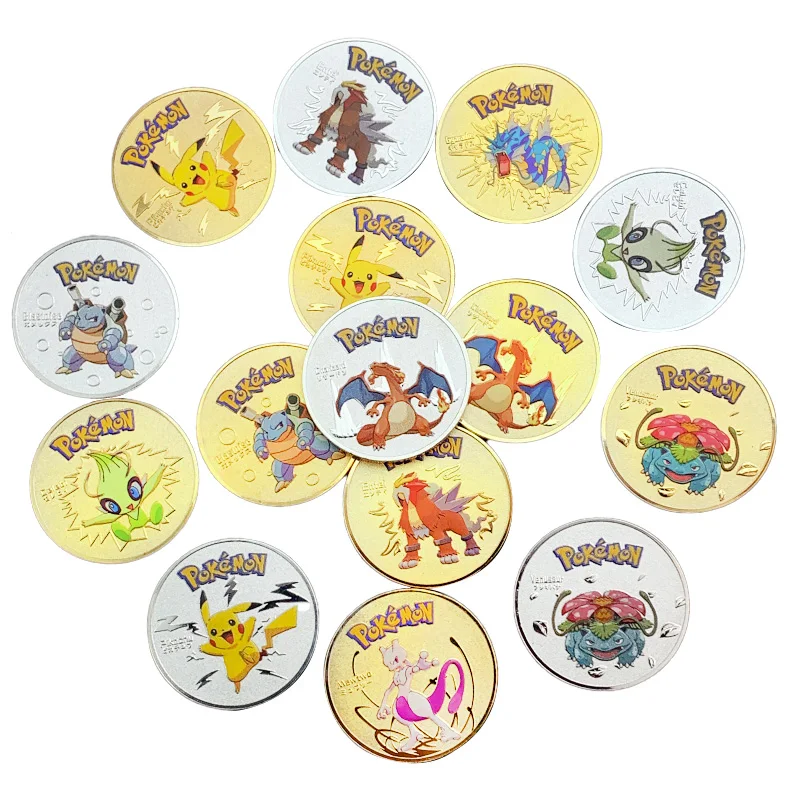

Anime Pokemon Metal Coin Commemorative gold Silver Pokemon figure mewtwo blastoise Gyarados celebi entei Charizard kid Toy Gift