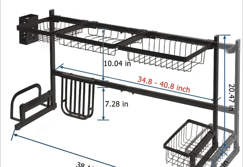 

Stainless Steel Over the Sink Dish Rack (Large, Black)