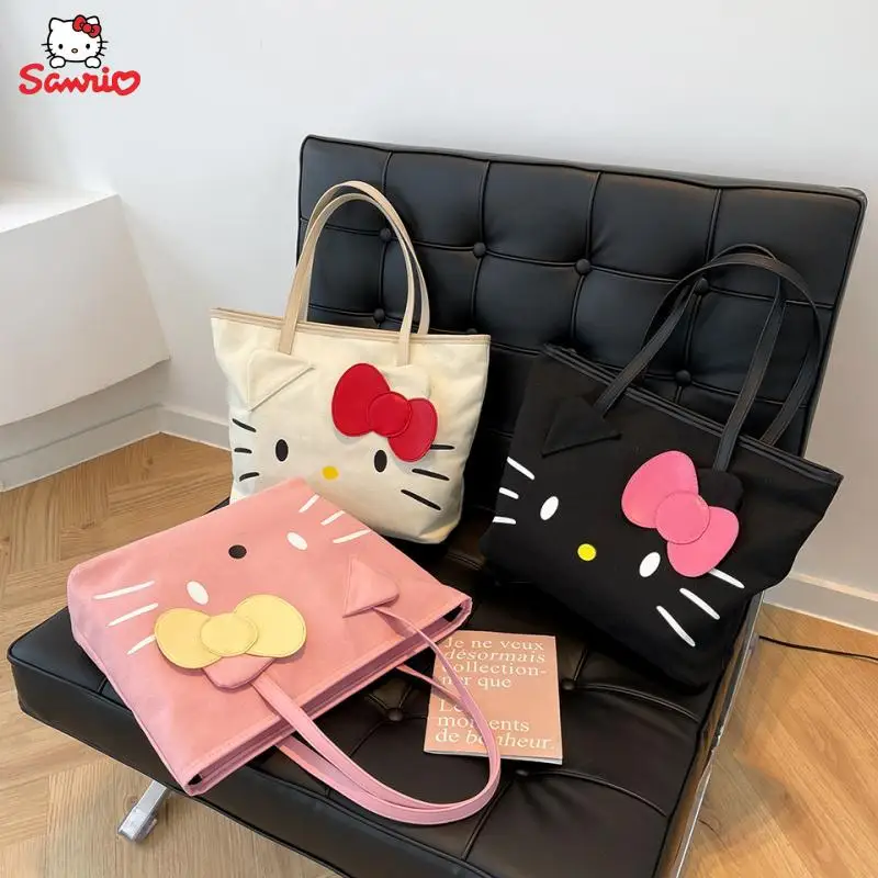 

Новинка кавайная Sanrio аниме мультяшная Милая Hello Kitty вместительная Холщовая Сумка через плечо модная сумка-тоут для девочек