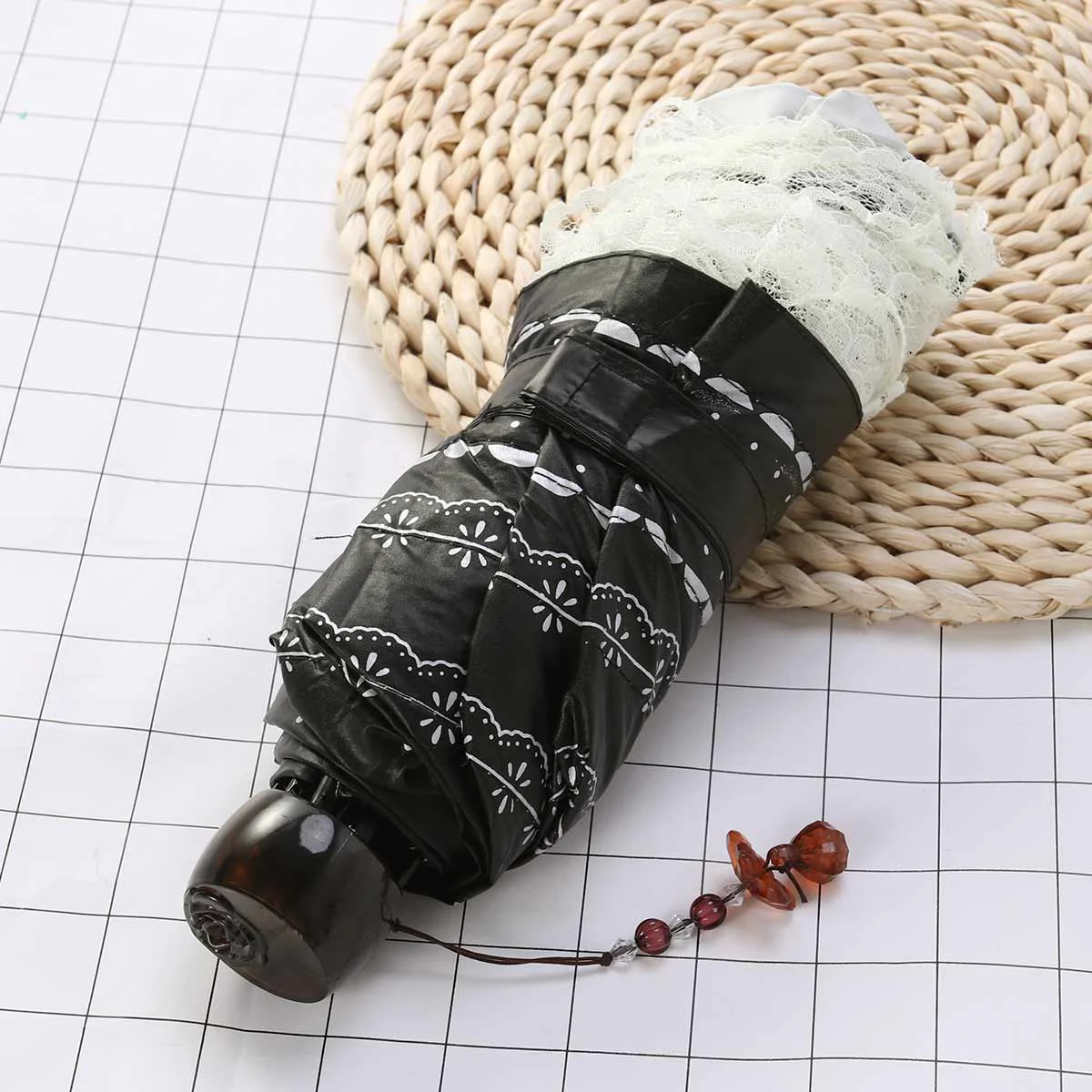 

Partysu кружевной Ультрафиолетовый складной зонтик для улицы Trvel зонтик реквизит для свадебной съемки (бежевый)