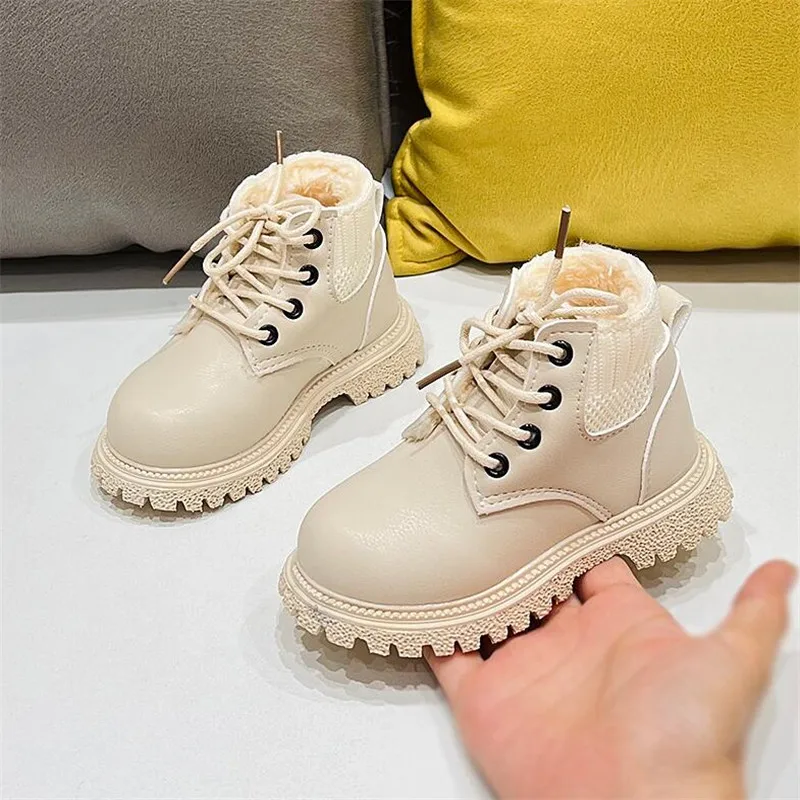 Kids Leather Chelsea Boots Waterproof Children Ankle Boots Boy Girls Inner Plush Boots Toddler Snow Shoe