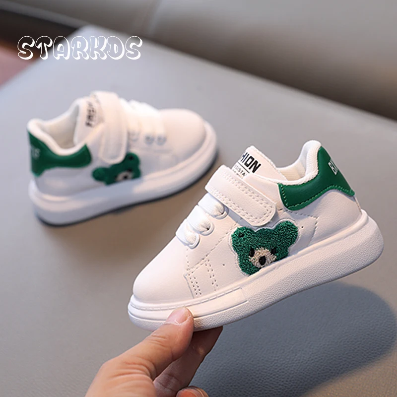 Brand Design Bear Sneakers Kids Leatherette White Tennis Boy Girl Cute Embroidery Thick Sole Sport Shoes Baby Vulcanized Zapatos