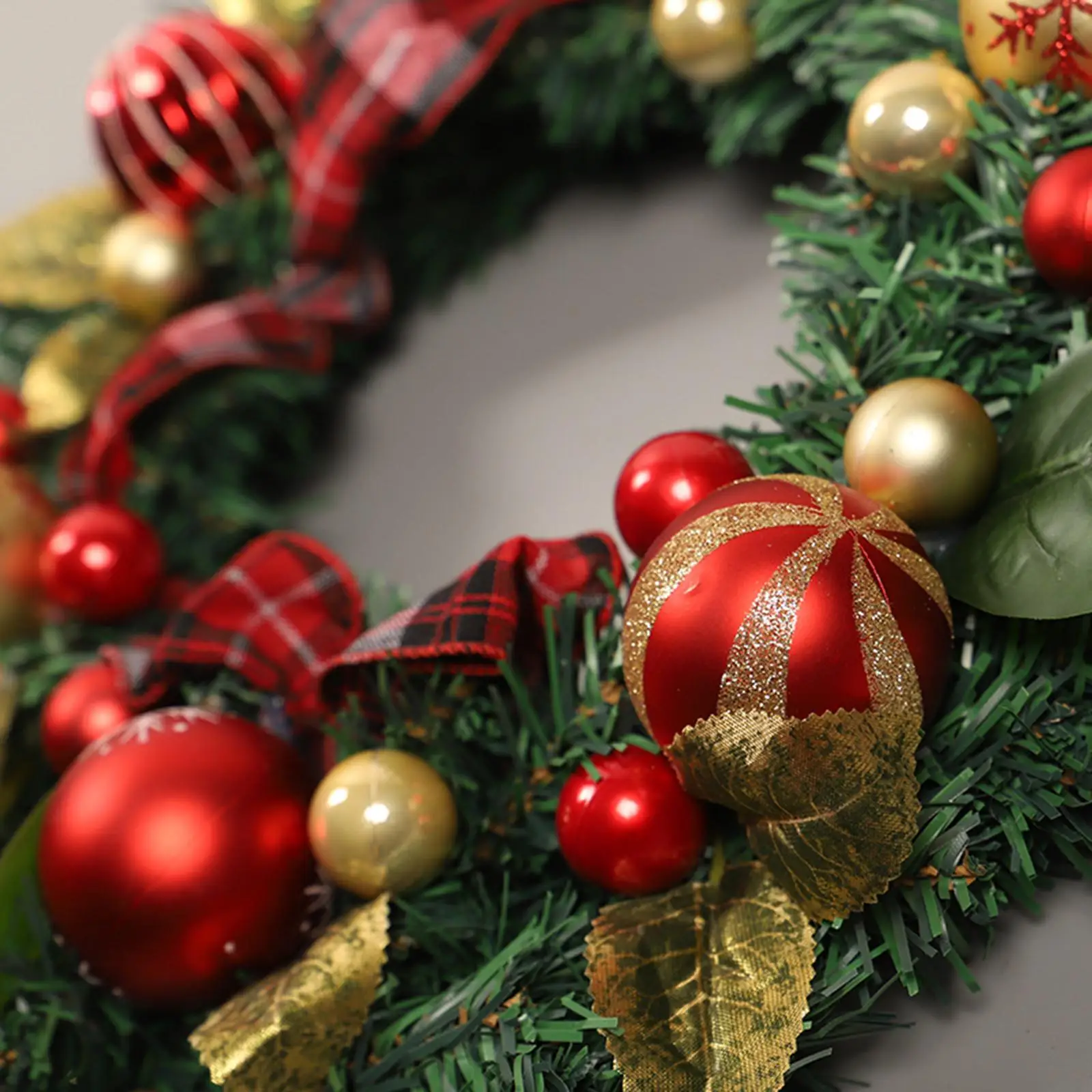 

16" Artificial Leaves Christmas Ball Wreath Ornaments Glitter Hanging Garland Door Wreaths for Xmas, Mantel, Window, Decorative