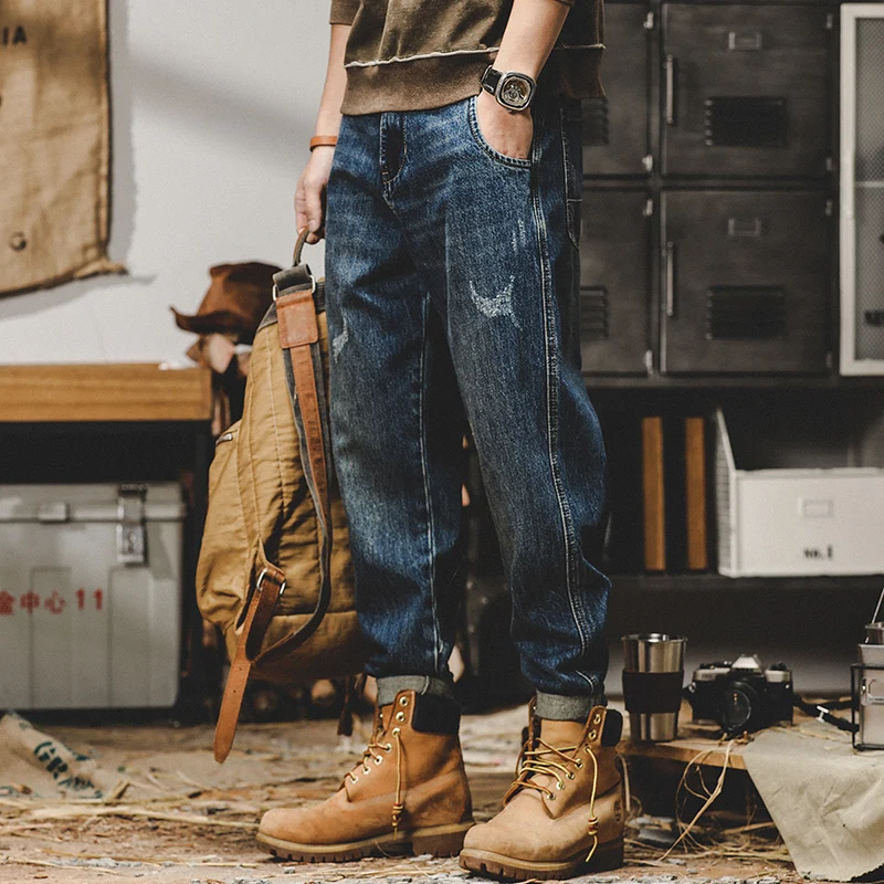 

2022 Men Spring Autumn Fashion Vintage Loose Casual Denim Pants Male Streetwear Jeans Trousers Men Pockets Straight Pants C103