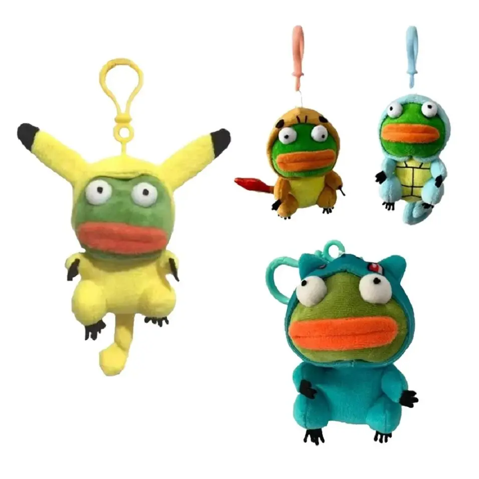 

Funny Plush Toy Sad Frog Pepe Keychain Dress Pokemon Pikachu Bulbasaur Charmander Squirtle Pig Cosplay Kawaii Backpack decora