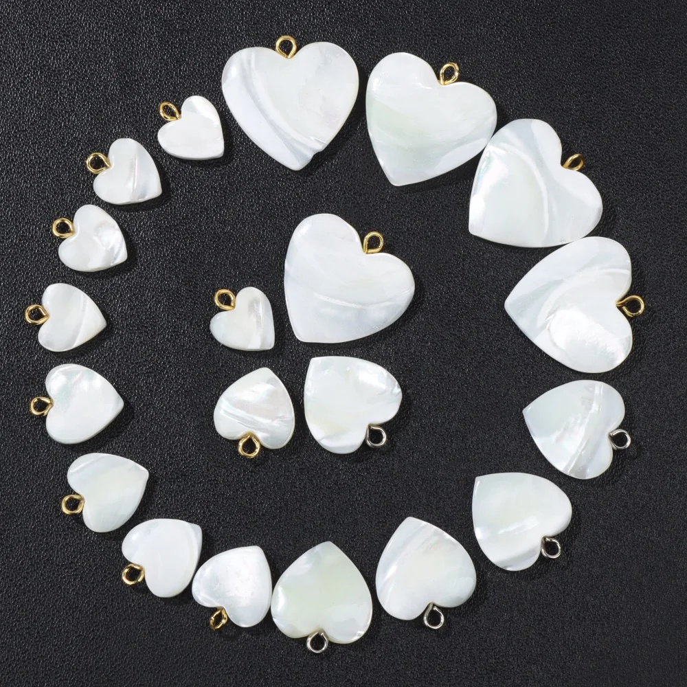 

5pcs/lot Natural Shell Pendant Carved Heart Shape White Mother of Pearl Charms For Summer Jewelry Making Necklace Earrings DIY