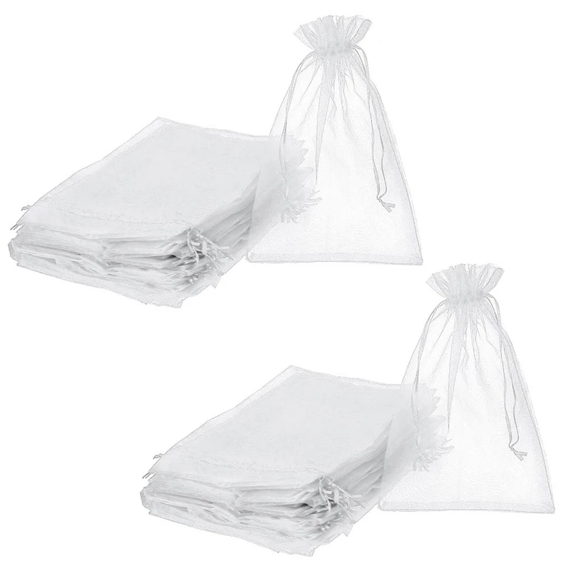 

200X Organza Gift Bags Drawstring Jewelry Candy Pouches (7.9 X 11.8 Inch, White)